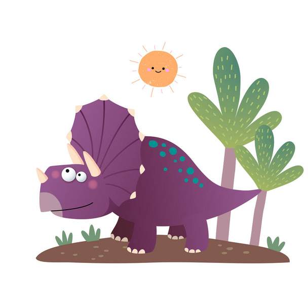 Vector illustration of cartoon Triceratops dinosaur on white background. - Vector, Image