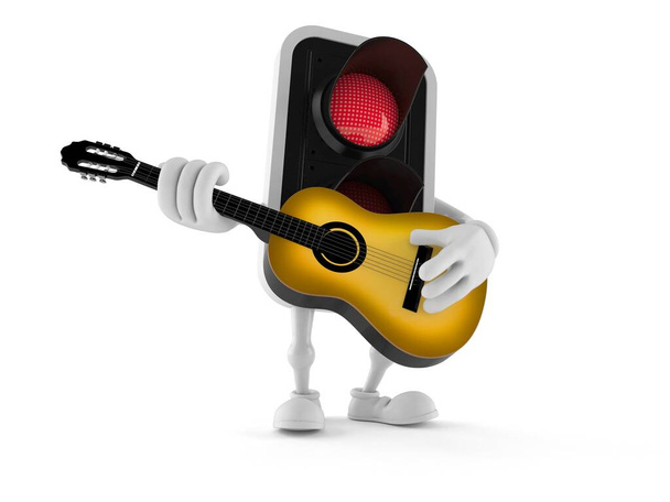 Rouge personnage de feu de circulation jouant de la guitare isolé sur fond blanc. Illustration 3d - Photo, image