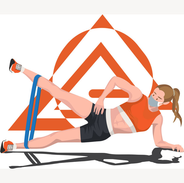 Een vrouw stretching haar been met behulp van stretch touw voor het bouwen van haar beenspieren illustratie - Foto, afbeelding