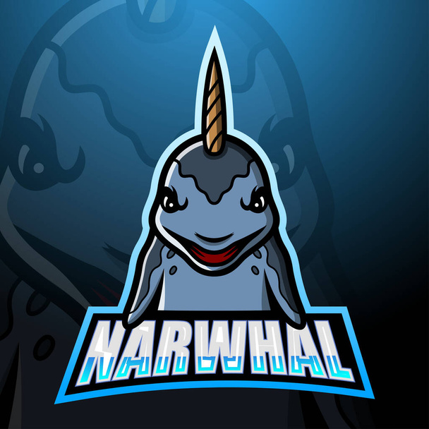 Ilustración vectorial del diseño del logotipo de esport de la mascota de Narwhal - Vector, imagen