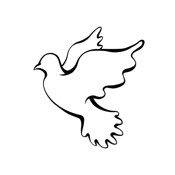 Contour silhouette of a flying dove on a white background. Religious symbol. Outline illustration for logos, icons and your creativity. - Vector, Imagen