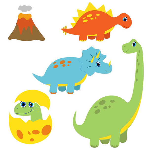 かわいい恐竜のセット、漫画の赤ちゃんの恐竜のイラスト  - 写真・画像