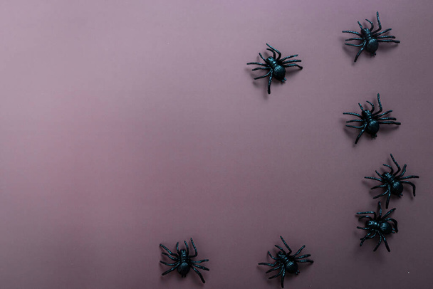 Feliz Halloween, araña aterradora sobre fondo púrpura - Foto, imagen