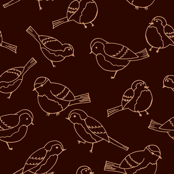 nahtloses Muster mit Vogelzeichnungen, lineares Bild, monochrome Farben - Vektor, Bild