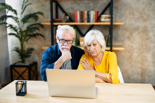 Unhappy senior couple looks at laptop screen - Photo, Image