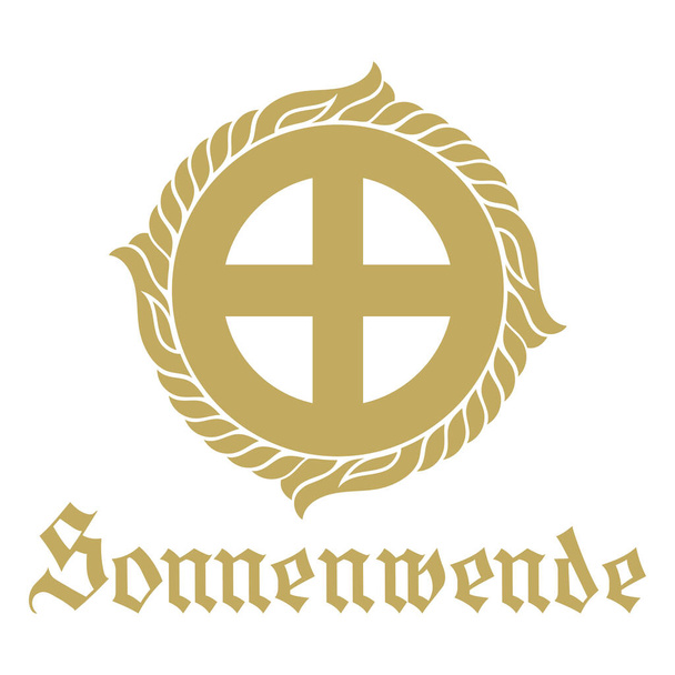 Diseño celta antiguo. Cruz de sol de estilo escandinavo celta. Solar - símbolo antiguo del sol. Inscripción en alemán Sonnenwende - Solsticio - Vector, Imagen