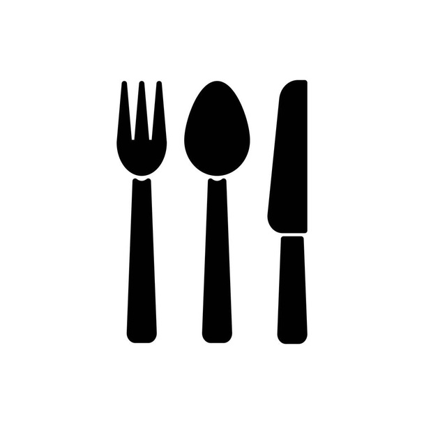 Cucchiaio nero, forchetta e coltello, insegna del ristorante, icona vettoriale piatta - Vettoriali, immagini
