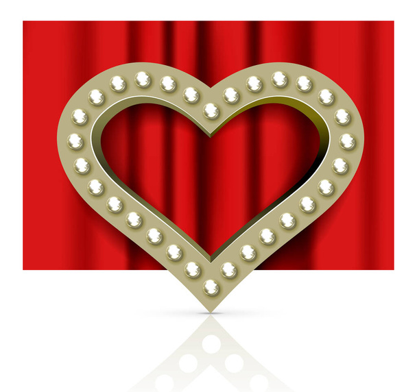 marquee heart symbol with glowing light bulbs on red curtain background - Fotografie, Obrázek