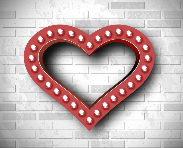  marquee heart symbol on brick wall background. Background for congratulations on Valentine's Day - Valokuva, kuva