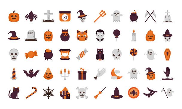 bundel van vijftig Halloween set pictogrammen - Vector, afbeelding