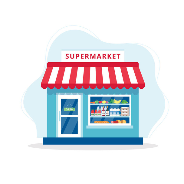 Grocery store concept, supermarket with different grocery. - Vector, Image
