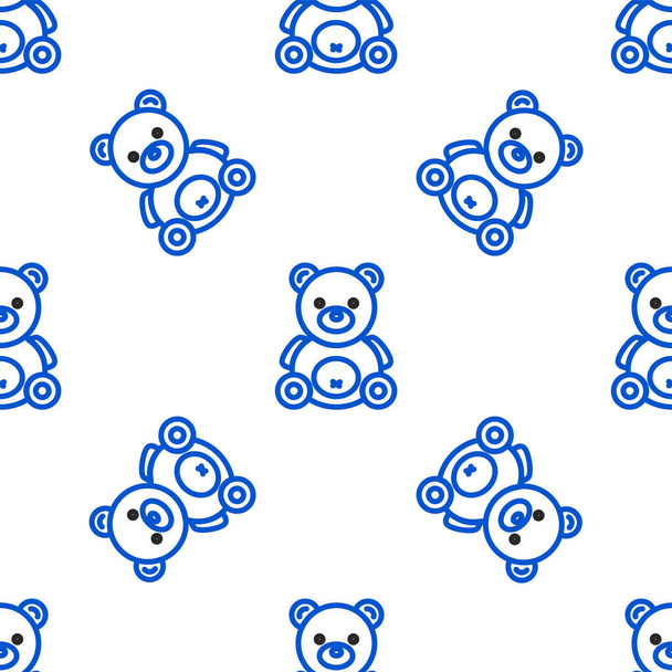 Line Teddybär Plüschtier Symbol isoliert nahtlose Muster auf weißem Hintergrund. Buntes Rahmenkonzept. Vektor. - Vektor, Bild