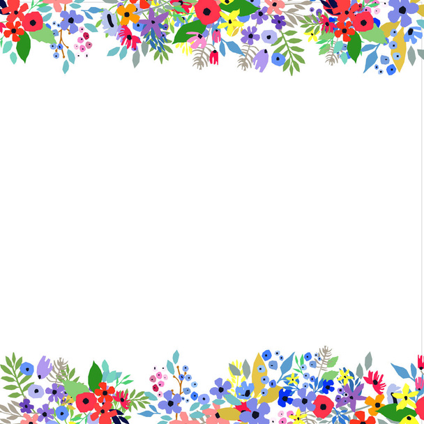 Floral frame made of flowers. Wildflowers leaves and branches. Vector illustration. - Διάνυσμα, εικόνα