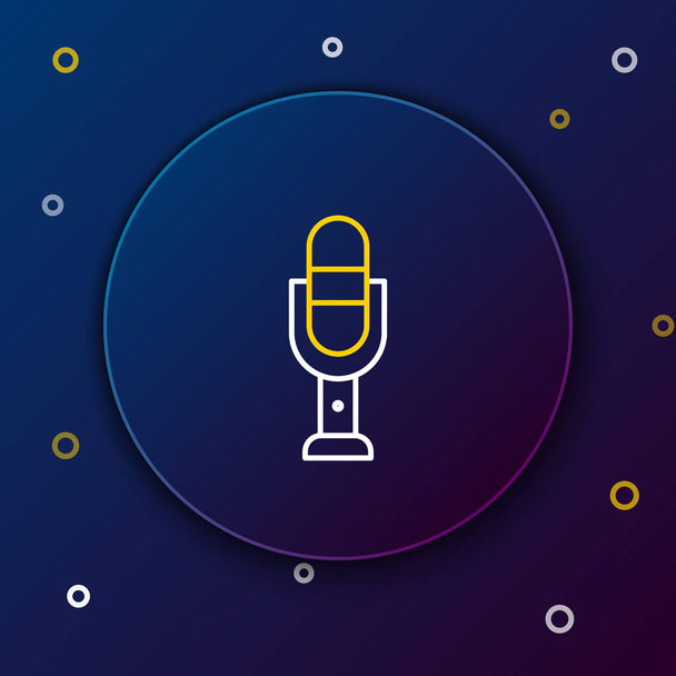 Line Microphone icon isolated on blue background. On air radio mic microphone. Speaker sign. Colorful outline concept. Vector. - Vector, Image