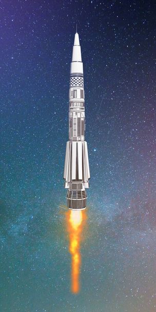 Rakete hebt im All ab 3D-Illustration  - Foto, Bild