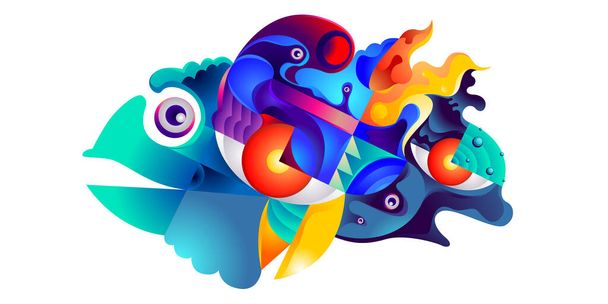 Vetor abstrato desenho animado doodle monstro ilustração colorida. Liquid and fluid abstract tribal tattoo, adesivo, banner and wallpaper background. - Vetor, Imagem