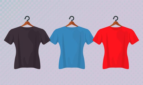 drie mockup shirts in wasknijpers opknoping - Vector, afbeelding
