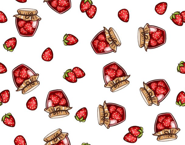 Einfache handgezeichnete Illustration von hausgemachter Marmelade mit Kirschbeeren, saisonale Aktivitäten im Herbst im Innenbereich. Vektorillustration - Vektor, Bild