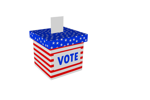 USA Prezidentské volby 2020 koncept ilustrace, hlasovací papír v hlasovacím lístku na bílém pozadí, Volební Bulletin, s americkou vlajkou design. kopírovat mezeru pro zápis textu. - Fotografie, Obrázek