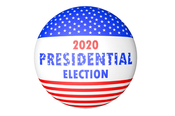 Insignia de las elecciones presidenciales de EE.UU. 2020 con ilustración de diseño de bandera americana, aislada sobre fondo blanco. - Foto, Imagen