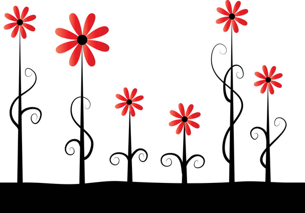 colorful flat flowers on ground isolated on white background, vector, illustration  - Вектор,изображение