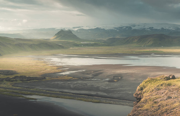 view from mountain, summer sunset, Iceland - 写真・画像