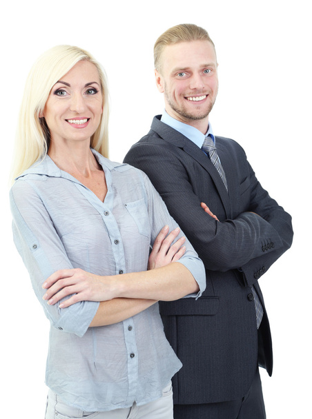 Business woman and man isolated on white - Photo, Image