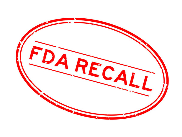 Grunge rouge FDA rappel mot caoutchouc ovale cachet sur fond blanc - Vecteur, image
