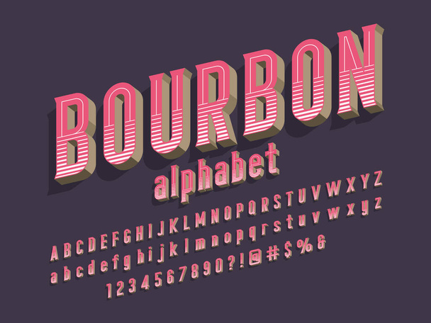 Design alphabet vintage 3D avec majuscules, minuscules, chiffres et symboles - Vecteur, image