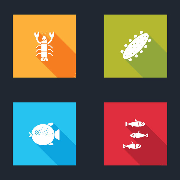 Сет Лобстер, морской огурец, икона рыбы фугу и рыбы. Вектор. - Вектор,изображение