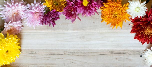 Chrysantemum φθινόπωρο μπουκέτο αντίγραφο χώρο blanc χαρτί χρωματιστό πολύχρωμο mock up - Φωτογραφία, εικόνα