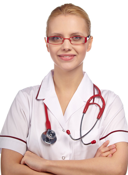 Female doctor smiling with glasses - Fotoğraf, Görsel