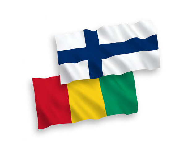Nationale vector weefsel golf vlaggen van Finland en Guinee geïsoleerd op witte achtergrond. 1 tot 2 proporties. - Vector, afbeelding