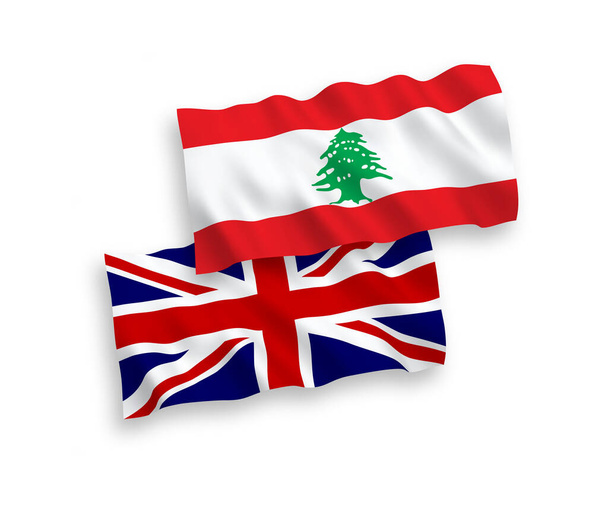 Національні векторні прапори хвиль Великої Британії та Лівану ізольовані на білому тлі. пропорція від 1 до 2. - Вектор, зображення