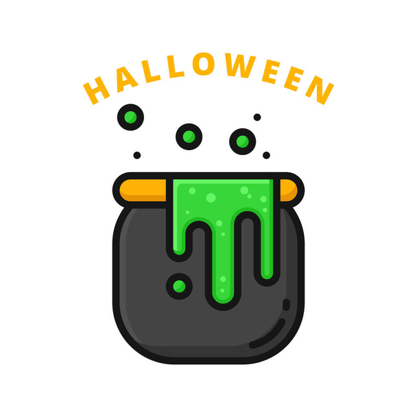 Gifvat Halloween Icoon gevulde lijn stijl. Giftig vloeibaar vectorkarakter. Elixir Oil Container Cartoon Symbool Logo - Vector, afbeelding