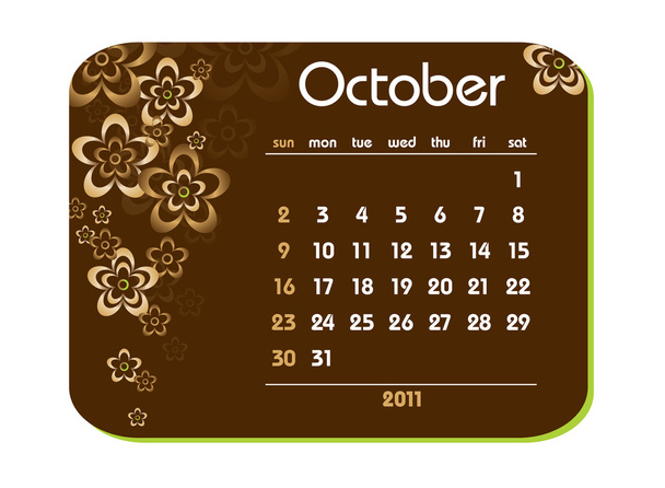 2011 Calendar. October. - Vector, imagen