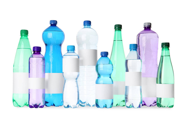 Bottles of pure water with blank labels on white background - Photo, image