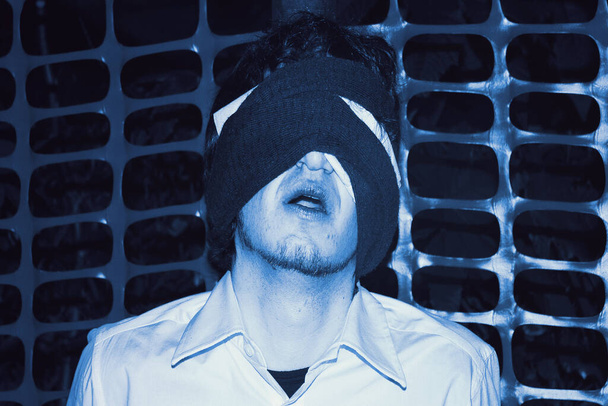 blindfolded man, halloween nightmare tortured person - Photo, Image