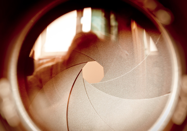 The diaphragm of a camera lens aperture. - Foto, Bild