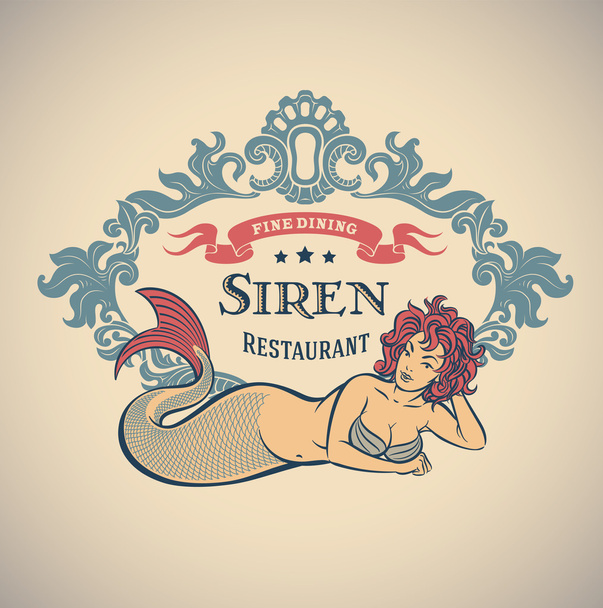 Sirena - etiqueta de restaurante de alta cocina
 - Vector, Imagen