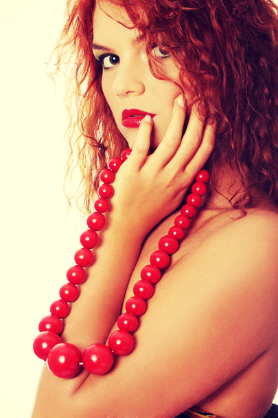 Big ,red,vintage, wooden beads - Foto, afbeelding