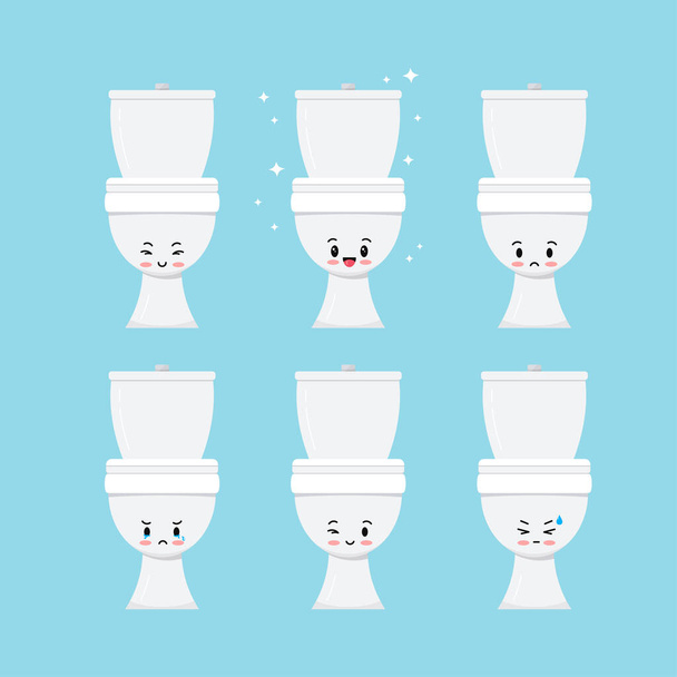 Cute white toilet bowl vector emoji set isolated on background. - Vetor, Imagem