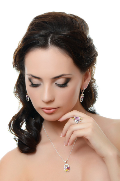 The beautiful woman with expensive jewelry - Φωτογραφία, εικόνα