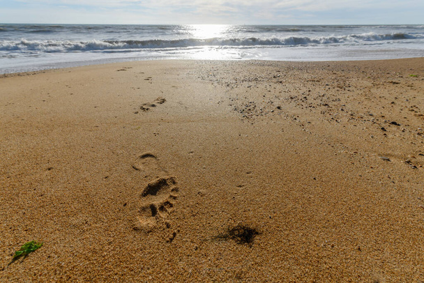 Stopy v písku na pláži ve Francii. - Fotografie, Obrázek