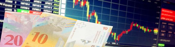 Δολάρια Ελβετικά φράγκα και Χρηματιστήριο στην Ελβετία - Φωτογραφία, εικόνα