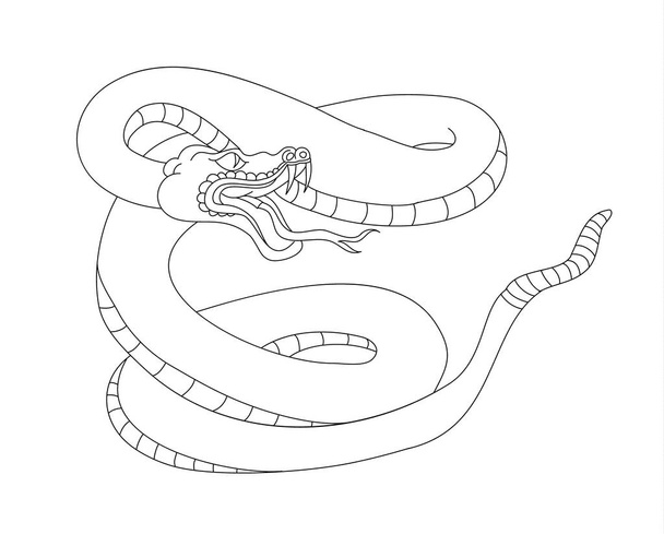 Japanese snake cobra outline black and white isolate on white background. - Vector, Image
