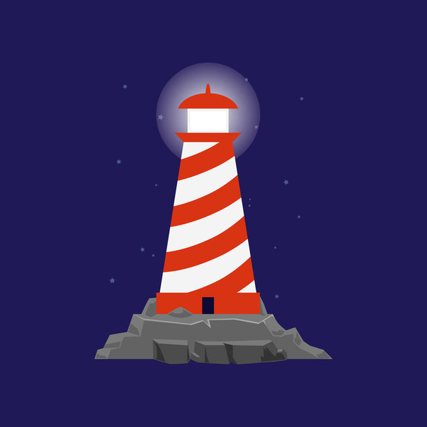 Lighthouse or searchlight tower for maritime navigation flat vector illustration. - Вектор, зображення