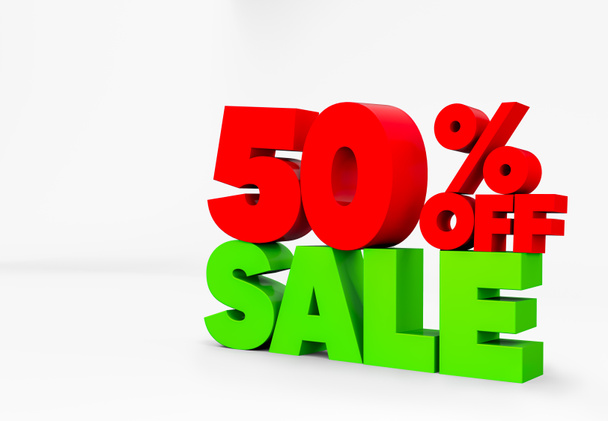 3D vykreslování. 50 procent červená propagační prodej zelený - Fotografie, Obrázek