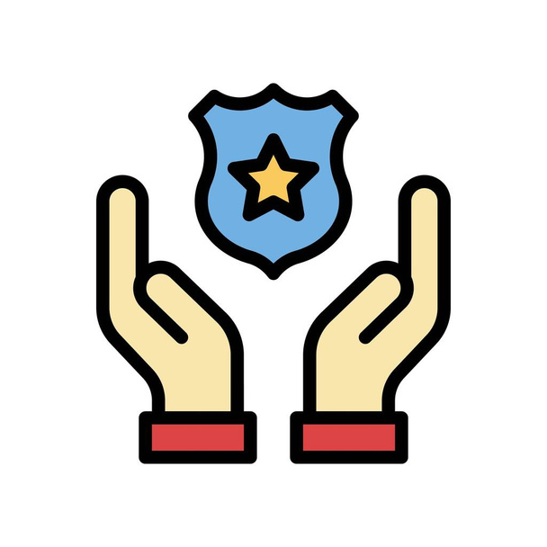 badge amministrativo relativo alla polizia a portata di mano o vettore delle mani di cura con ictus modificabile - Vettoriali, immagini