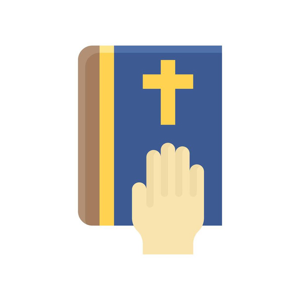 Verwaltungsbezogenes christliches Kreuzzeichen auf Buch mit Handvektor in flacher Ausführung - Vektor, Bild
